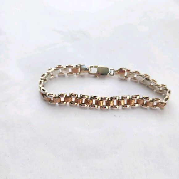 Sterling Silver Bracalet Two Tone Rose Gold Wash Vermeil Vintage 7" EUC - Picture 12 of 12